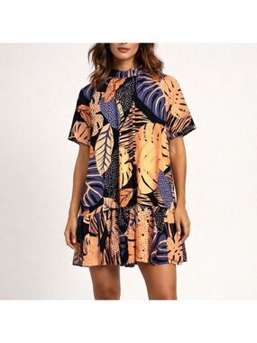 Anthropologie Corey Lynn Calter Multi Palm High Neck Shift Sonia Dress medium